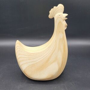Hand Painted Wood Grain Ceramic Hen Chicken Figurine Sculpture Farmhouse